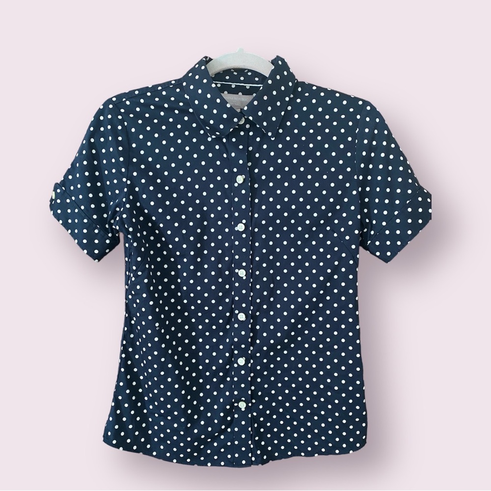 Banana Republic Polka Dot Short Sleeve Blouse Top (Petite 6)